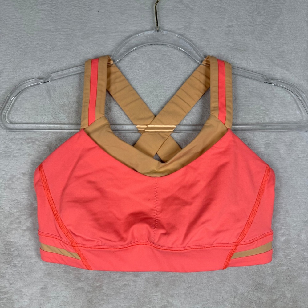 Lululemon Energy Bra Coral Pink Tan Colorblock Medium Support Sports Bra Size 6